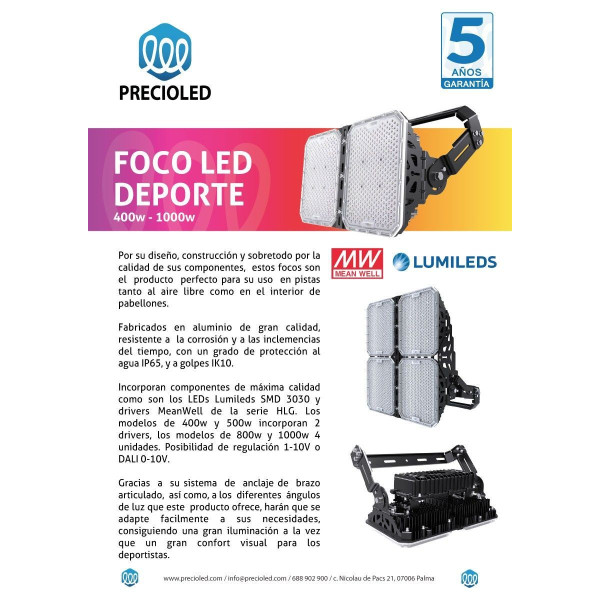 Foco LED Deporte (fútbol, atletismo, beisbol, rugby,...) 400w