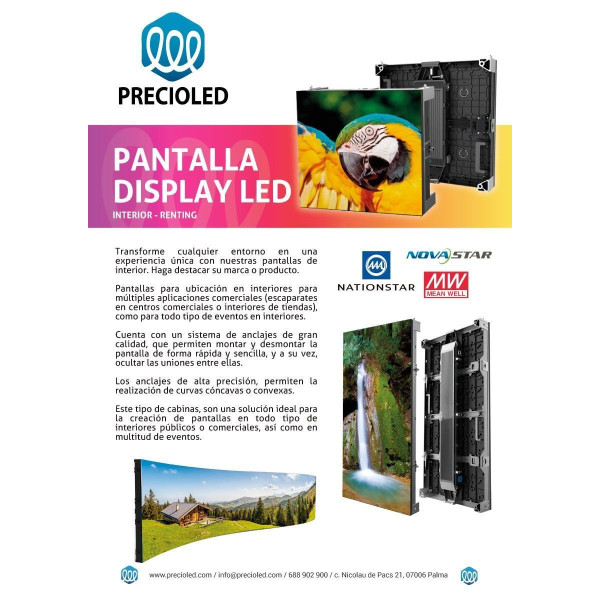 Pantalla LED Display Interior P1.25, P1.58, P1.87, P2.5, P3, P3.91. Nationstar & Novastar & Meanwell